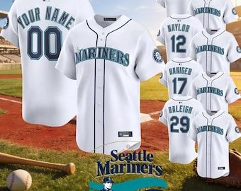Maillot de baseball personnalisé Seattle Mariners, numéro avec nom, équipement de supporter en polyester blanc