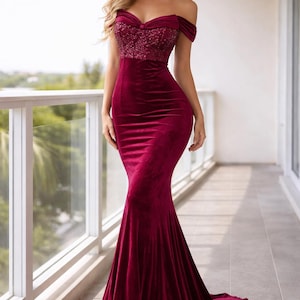 Long Burgundy Sequin Dress - Etsy