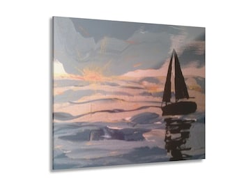 Solitary Sail, acrílico sobre vinilo blanco, lámina enmarcada.