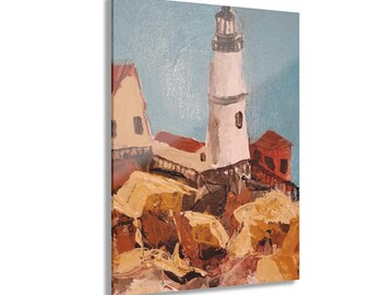 Faro costero. Acrílico sobre vinilo blanco. Lámina enmarcada.