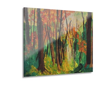 Bosque de otoño. Acrílico sobre vinilo blanco, lámina enmarcada.