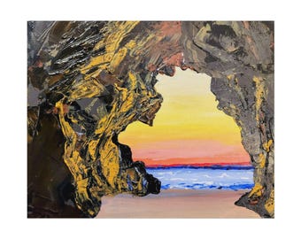 Golden Cave Seascape created on poster-quality paper
