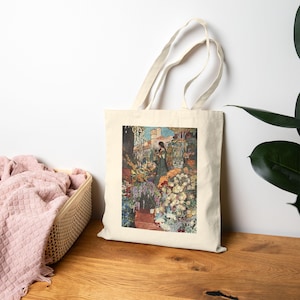 Vintage Botanical Tote Bag, Charles Robinson Illustration, The Sensitive Plant Art, Book Lover Gift, Literary Canvas Tote
