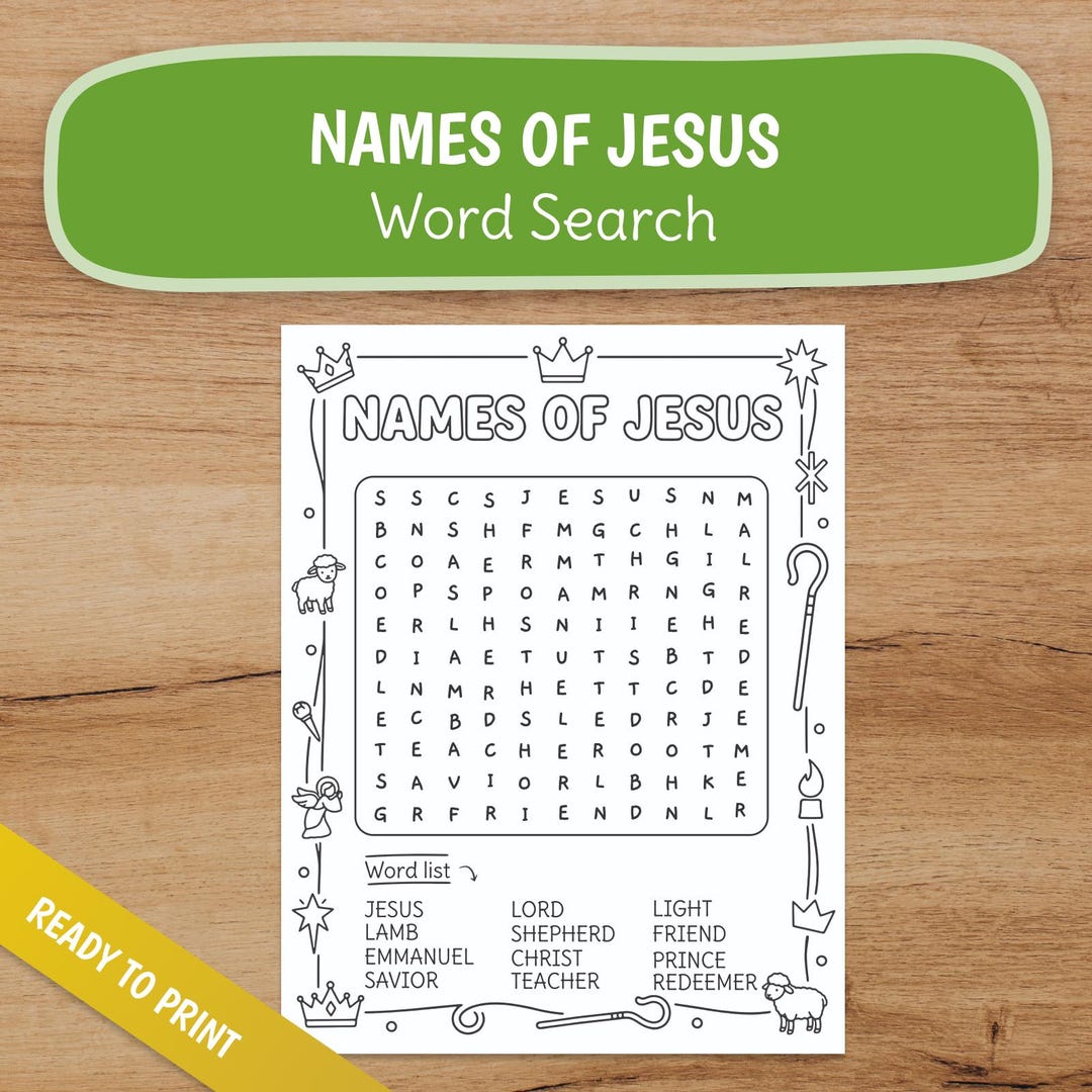 Names of Jesus Word Search for Kids, Bible Worksheet, Sunday School ...