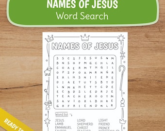 Names of Jesus Word Search for Kids, Bible worksheet, Sunday School Printable, Christian Homeschool Resource, Names of Christ Puzzle