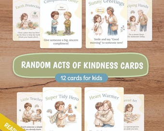 Tarjetas de actos de bondad aleatorios, misiones de bondad, diseño de acuarela, tarjetas imprimibles, aprendizaje de la bondad, aprendizaje emocional, mentalidad de crecimiento
