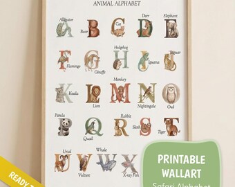 Animal Alphabet Watercolor Print: Boho Nursery Decor (Digital Download)