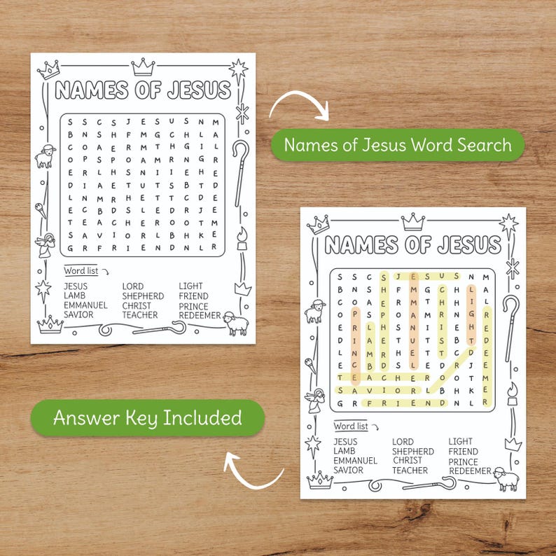 Names of Jesus Word Search for Kids, Bible Worksheet, Sunday School ...