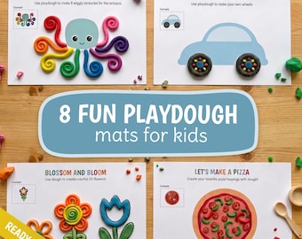 8 Playdough Mats for Kids, Fine Motor Skills Worksheets, Sensory Play Activities , Kindergarten readiness, Preeschool Instant printable PDF