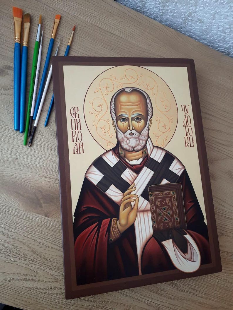 Hand-painted Saint Nicholas Orthodox Icon on Wood With Gold Leaf ...
