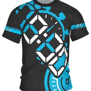 Stoppuhr Workout T-Shirt | Digitale Segment-Ziffern und Timer diagonal | Cyan Weiß auf Anthrazit | Intervall Training Motiv
