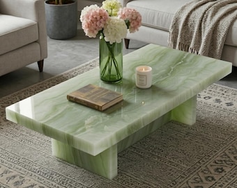 Mesa de centro de ónix natural / Mesa de salón de piedra de lujo / Ónix verde y ónix tigre / Mesa de centro de piedra maciza a medida