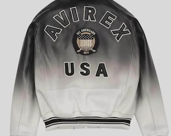Avirex Gradient Leather Bomber Jacket , Vintage American Streetwear Design