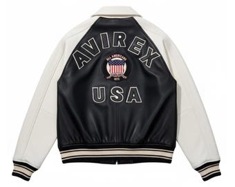 Avirex Heritage Bomber Jacket for Men , Classic Leather Varsity Design