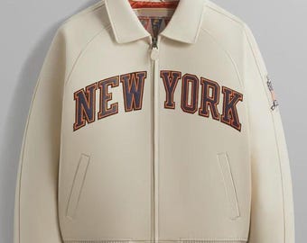 Cream New York Embroidered Leather Jacket , Classic Streetwear Bomber
