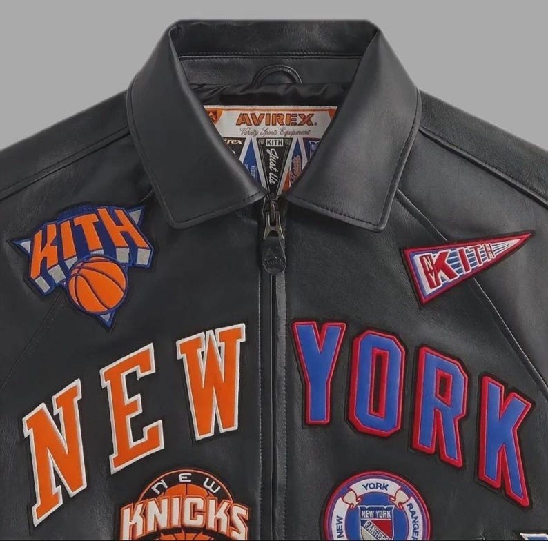 Kith x Avirex New York Knicks Black Leather Jacket , Limited Edition Varsity Bomber image 2