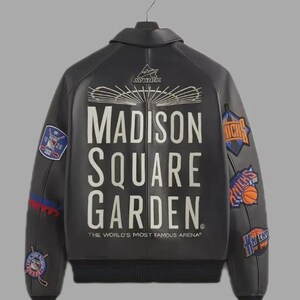 Kith x Avirex New York Knicks Black Leather Jacket , Limited Edition Varsity Bomber image 3