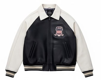 Avirex Heritage Bomber Jacket for Men , Classic Leather Varsity Design