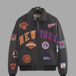 Kith x Avirex New York Knicks Black Leather Jacket , Limited Edition Varsity Bomber image 1