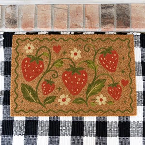 Strawberry Garden Doormat, Vintage Strawberry Doormat, Whimsical Strawberry Doormat, Welcome Mat for Spring and Summer, Vintage Aesthetic image 6