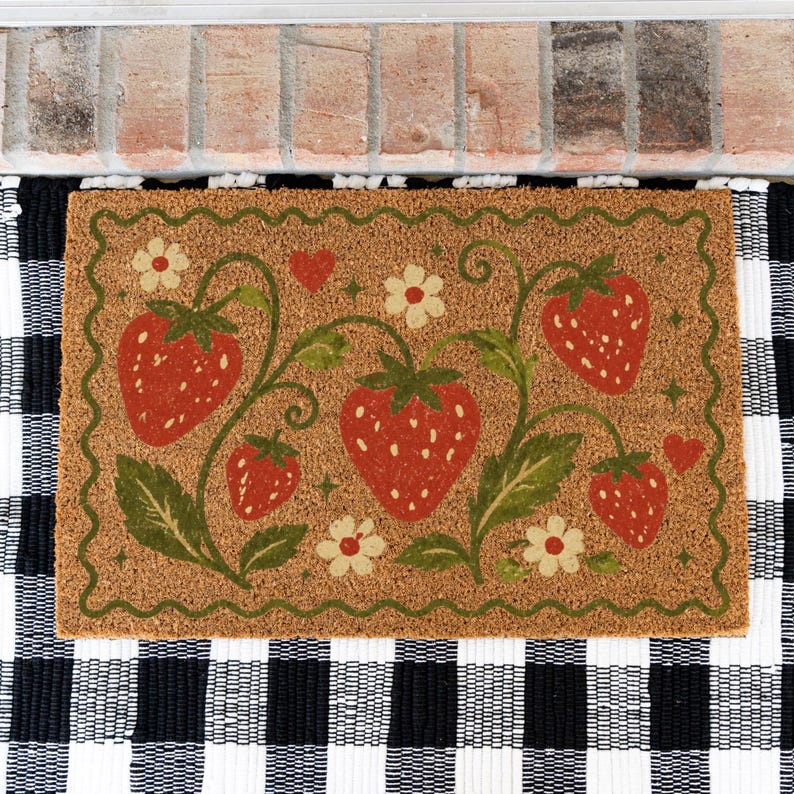 Strawberry Garden Doormat, Vintage Strawberry Doormat, Whimsical Strawberry Doormat, Welcome Mat for Spring and Summer, Vintage Aesthetic image 6