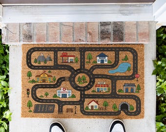 Kids Play Road Map Doormat, Fun Learning Rug for Kids, Road Doormat, Nostalgic Welcome Mat, Nostalgic Home Decor, Unique Welcome Mat