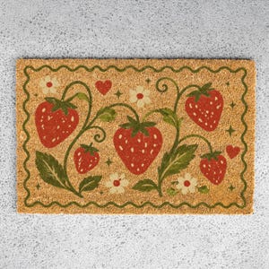 Strawberry Garden Doormat, Vintage Strawberry Doormat, Whimsical Strawberry Doormat, Welcome Mat for Spring and Summer, Vintage Aesthetic image 5
