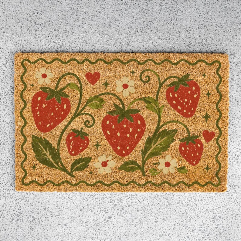 Strawberry Garden Doormat, Vintage Strawberry Doormat, Whimsical Strawberry Doormat, Welcome Mat for Spring and Summer, Vintage Aesthetic image 5