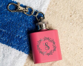 Personalized Keychain Flasks, Monogrammed Mini Flask, Custom Bachelorette Gift, Travel Accessory