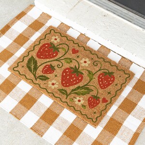 Strawberry Garden Doormat, Vintage Strawberry Doormat, Whimsical Strawberry Doormat, Welcome Mat for Spring and Summer, Vintage Aesthetic image 2