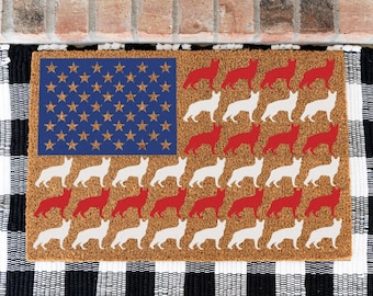 Patriotic German Shepherd Flag Doormat, Red White Blue Dog Design, 4th of July Decor, German Shepherd Lover Decor, German Shepherd Doormat