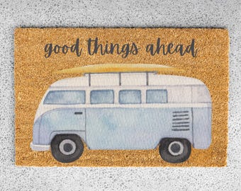 Good Things Ahead Vintage Van Doormat, Vintage Van Welcome Mat, Outdoors Lover Doormat, Van Life Home Decor, Van Life Doormat, Coastal Theme