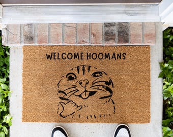 Welcome Hoomans Funny Cat Doormat, Funny Cat Lover Gift, Cat Welcome Mat, Meme Decor, Funny Meme Gift, Funny Home Decor, Gift For Friends