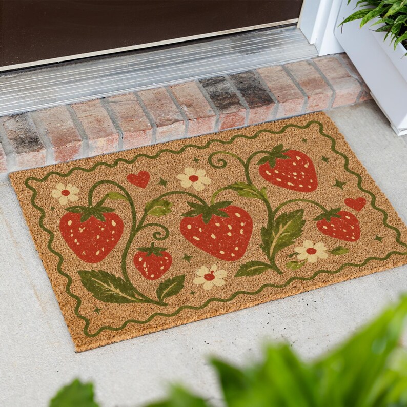 Strawberry Garden Doormat, Vintage Strawberry Doormat, Whimsical Strawberry Doormat, Welcome Mat for Spring and Summer, Vintage Aesthetic image 7