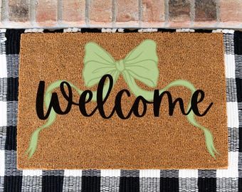 Green Bow Welcome Mat, Girlie Green Home Decor, Green Doormat,  Cute Bow Home Decor, Gift for Her, Girlie Welcome Mats, Green Lover