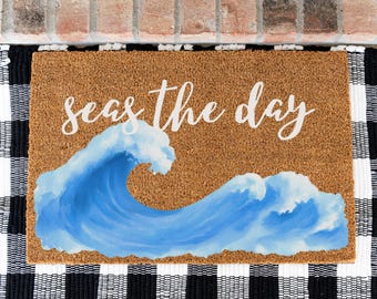 Seas the Day Doormat, Nautical Welcome Mat, Beach House Decor, Coastal Entryway Rug, Fun Doormat Gift Ideas, Housewarming Gift, Beach Decor