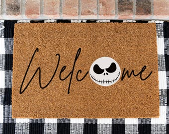 Halloween Welcome Doormat, Spooky Jack Inspired Mat, Nightmare Halloween Decor, Gothic Front Door Mat, Fall Porch Decor