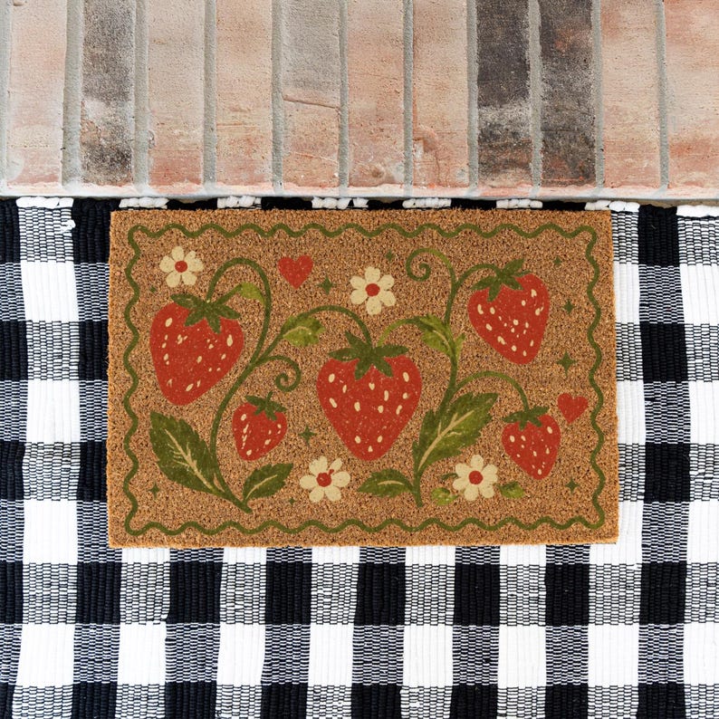 Strawberry Garden Doormat, Vintage Strawberry Doormat, Whimsical Strawberry Doormat, Welcome Mat for Spring and Summer, Vintage Aesthetic image 4