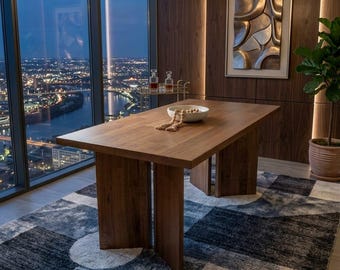 Large Wooden Computer Desk 63 Inch, Rustic Office Table, Walnut Work Desk, Modern Farmhouse Writing Desk, Conference Table for Home Office