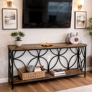 Extra Long Sofa Table 70 Inch Console Table Behind Couch Industrial Entryway Table Narrow Hallway Table Rustic Wood Sofa Table with Shelf