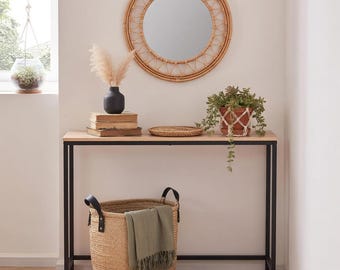 Industrial Narrow Console Table with Metal Frame | Grey Oak Sofa Table for Living Room, Entryway, Hallway, Office & Behind Sofa Table