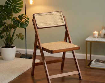 Silla plegable, silla de comedor de estilo moderno de mediados de siglo, silla auxiliar de madera de bambú para sala de estar, dormitorio, cocina y uso exterior.