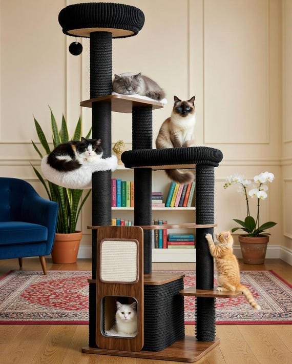 Cat Tree Tower, Indoor Cat Heavy Duty Multi Level Cat Condo for Large Cats Maine Coon, Scratching Post Top Perch & Hammock