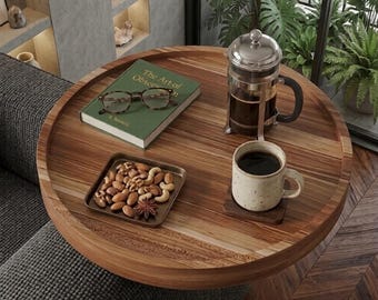 Wood Couch Arm Tray Table | Adjustable Anti-Slip Sofa Armrest Tray, Round Wooden Arm Caddy for Drinks, Snacks, Remote & Phone Holder