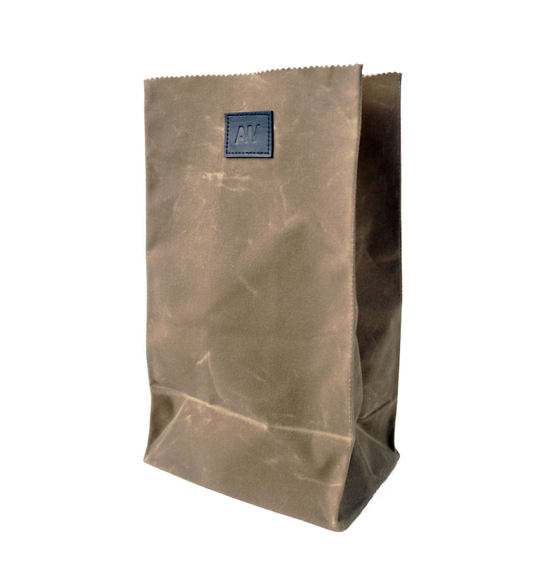 Water Resistant brown Paper Lunch Bag Waxed Cotton Lunch Bag in Field