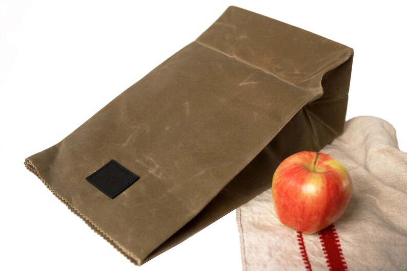 Water Resistant brown Paper Lunch Bag Waxed Cotton Lunch Bag in Field