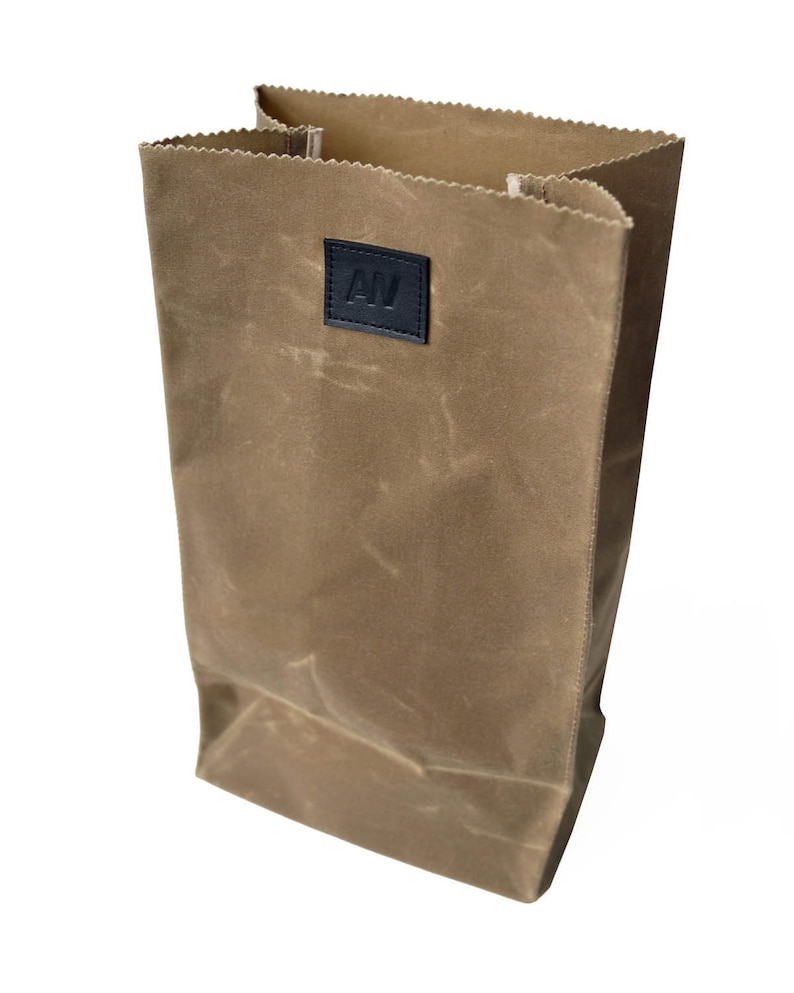 Water Resistant brown Paper Lunch Bag Waxed Cotton Lunch Bag in Field