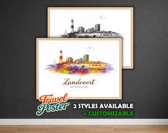 Personalized Zandvoort Poster | Watercolor City Poster | Zandvoort Skyline Art | Netherlands Wall Art Gift | Watercolor Poster Print