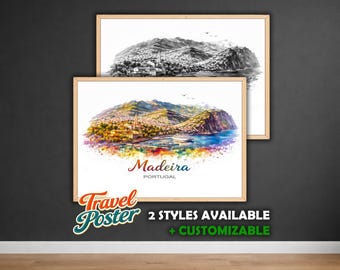 Personalized Madeira Poster | Watercolor City Poster | Madeira Skyline Art | Portugal Wall Art Gift | Coimbra Watercolor Poster Print