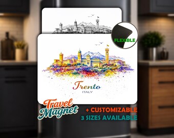 Trento Fridge Magnet - Personalized • Flexible Flat Magnet • Italy Souvenir • Watercolor Skyline Travel Gift • Magnetic Board Decor